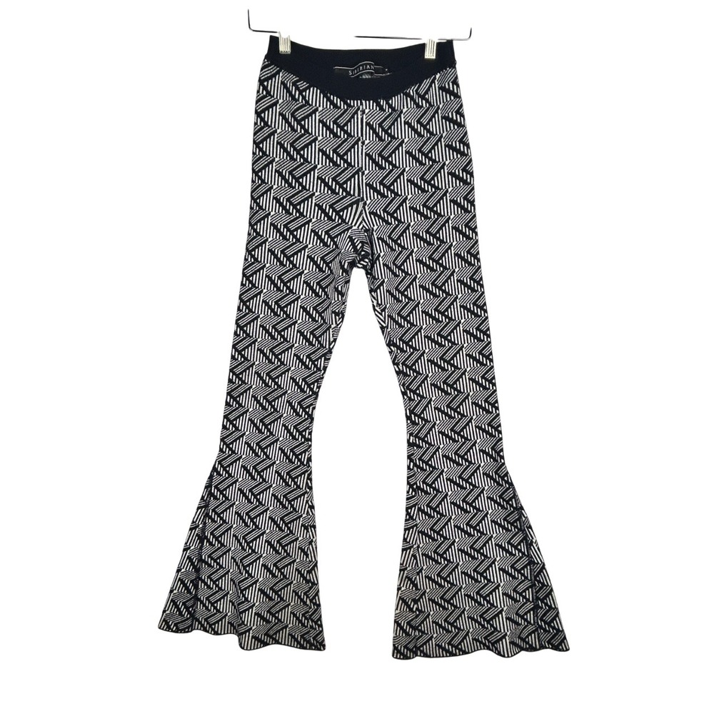 Boho Knit Flare Pants Womens M Chevron 70s High Waist Stretch Bell Bottoms